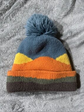Ozark Trail Kids Pom-Pom Beanie Hat in Blue, Orange & Yellow
